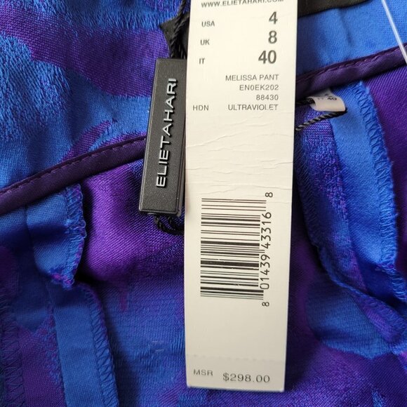 NWT Elie Tahari Melissa Ultraviolet Jacquard Straight Leg Cropped Pants - Picture 8 of 10